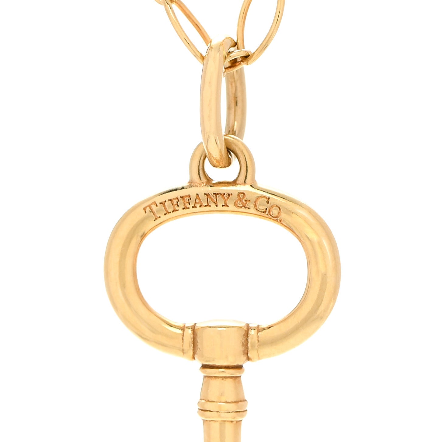 Tiffany 18K Yellow Gold Small Oval Key Pendant Link Necklace 4 of 8