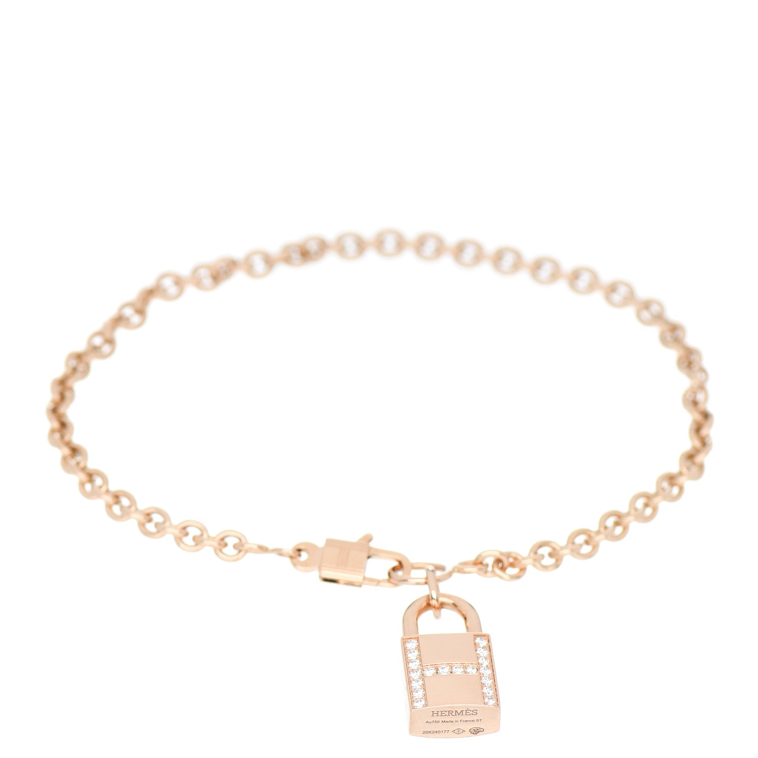 Hermes 18K Rose Gold Diamond Amulettes Cadenas Bracelet ST 1 of 4