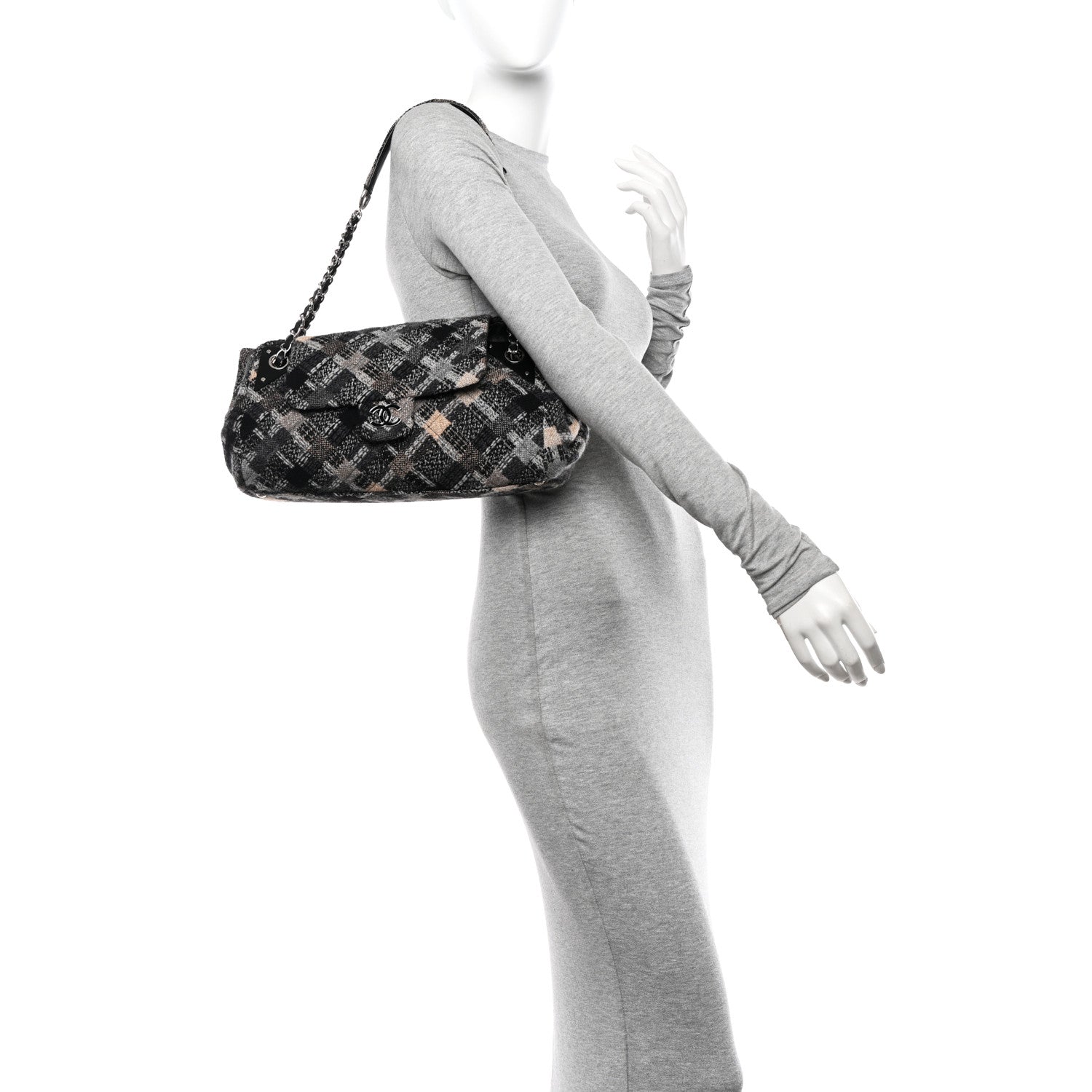 Chanel Woven Tweed CC Flap Dark Grey 2 of 10