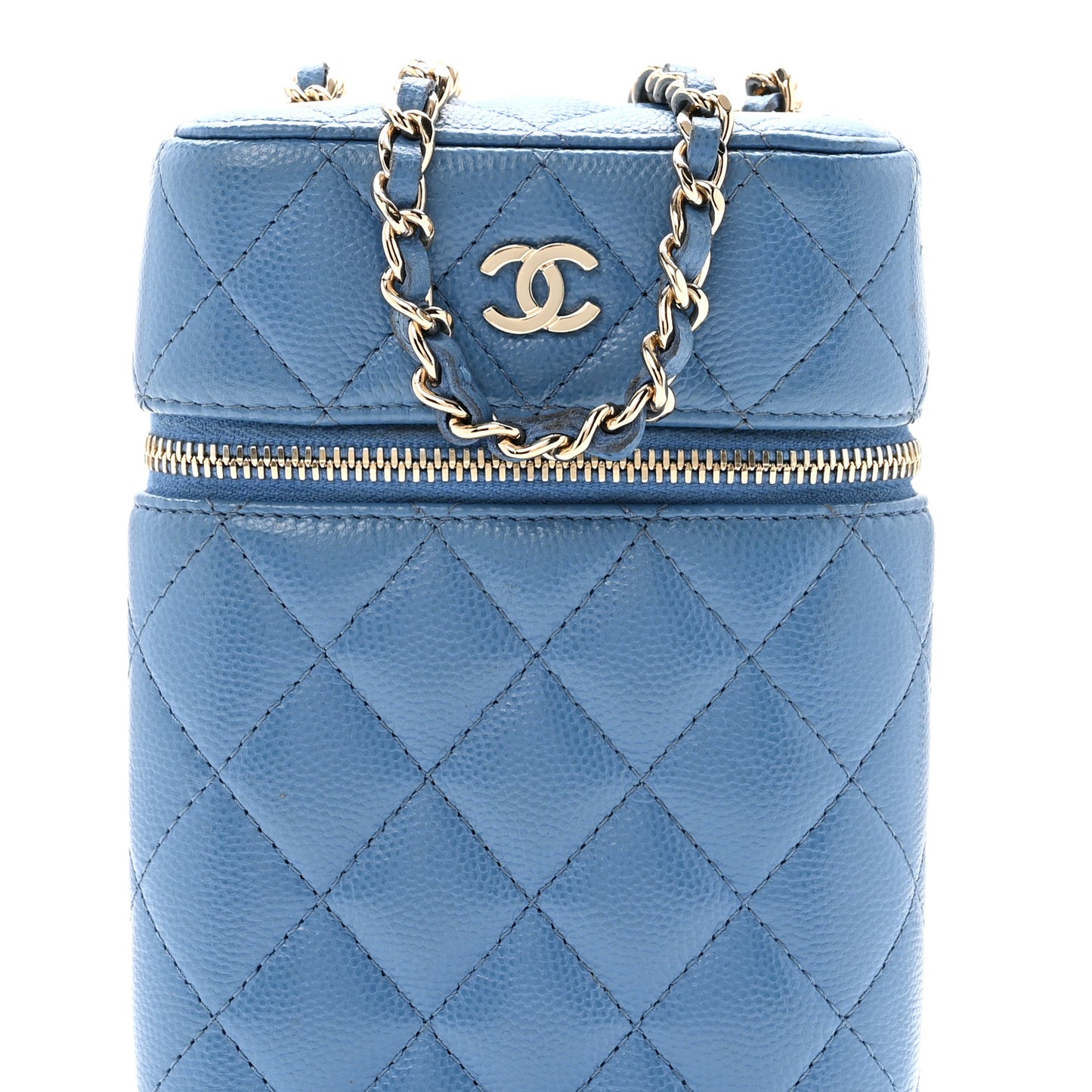 Caviar Quilted Phone Holder With Chain Blue