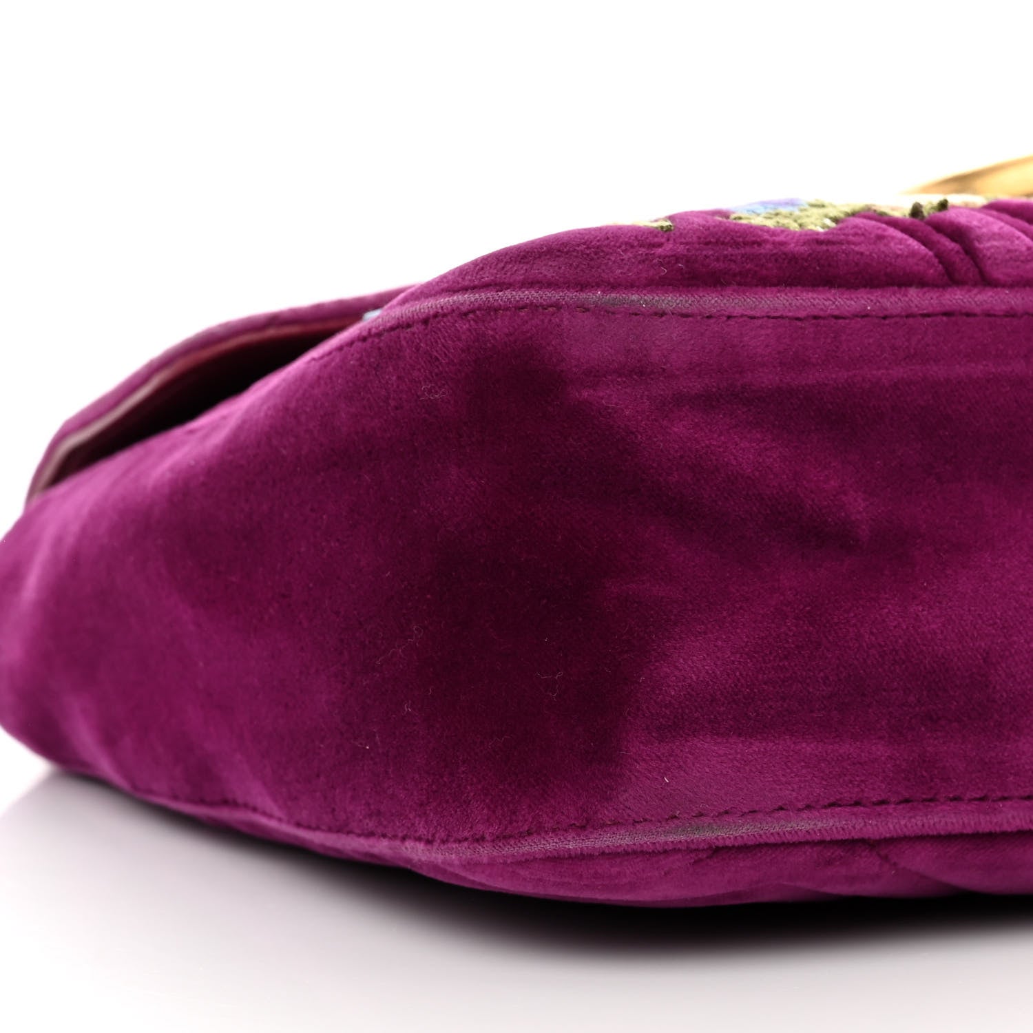 Gucci Velvet Matelasse Loved Embroidered Medium GG Marmont Shoulder Bag Fuchsia Violet Cyclamen 10 of 16
