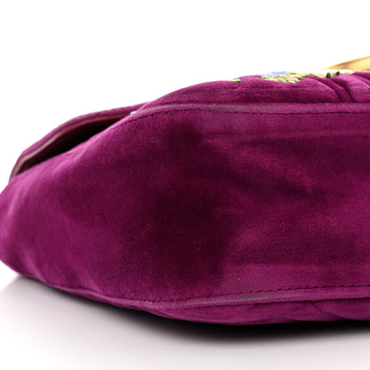 Gucci Velvet Matelasse Loved Embroidered Medium GG Marmont Shoulder Bag Fuchsia Violet Cyclamen 10 of 16