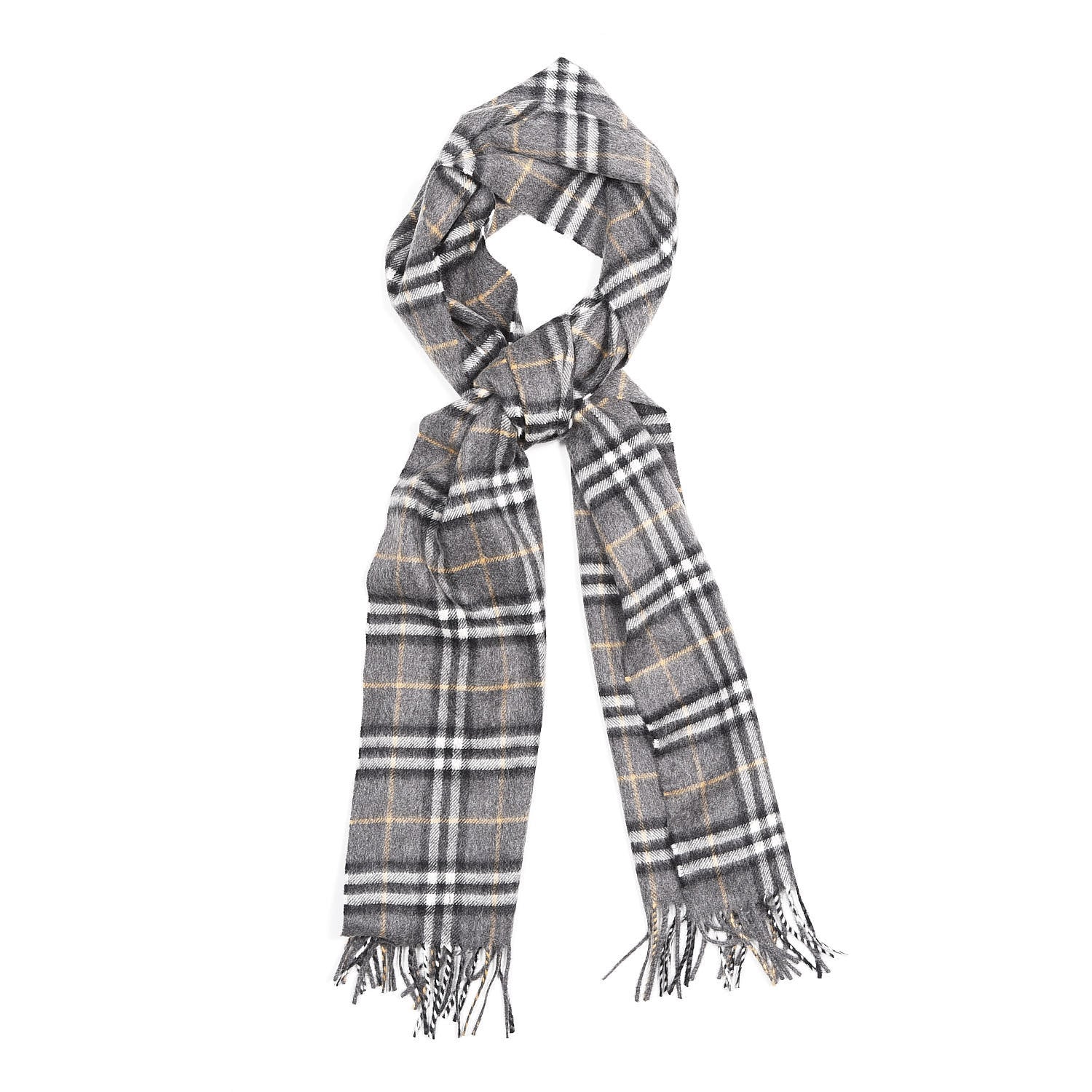 Burberry Cashmere Vintage Check Fringe Scarf Grey 1 of 5
