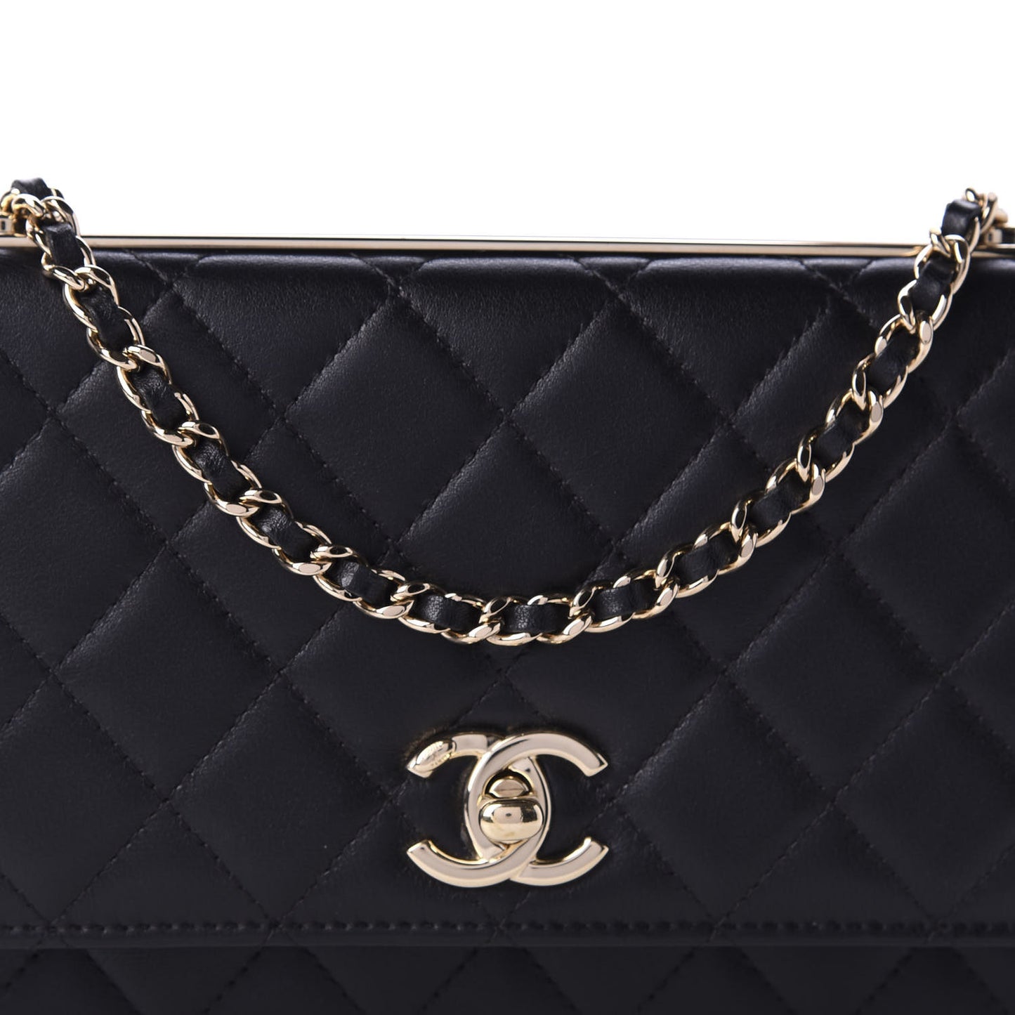Lambskin Quilted Trendy CC Wallet On Chain WOC Black