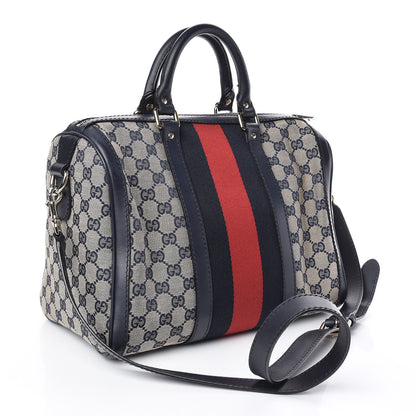 Gucci Monogram Selleria Calfskin Vintage Web Medium Boston Beige Blue 4 of 14