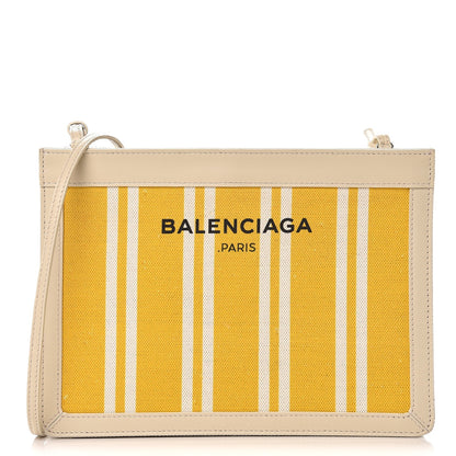 Balenciaga Cotton Canvas Striped Pochette Crossbody Bag Yellow 1 of 10