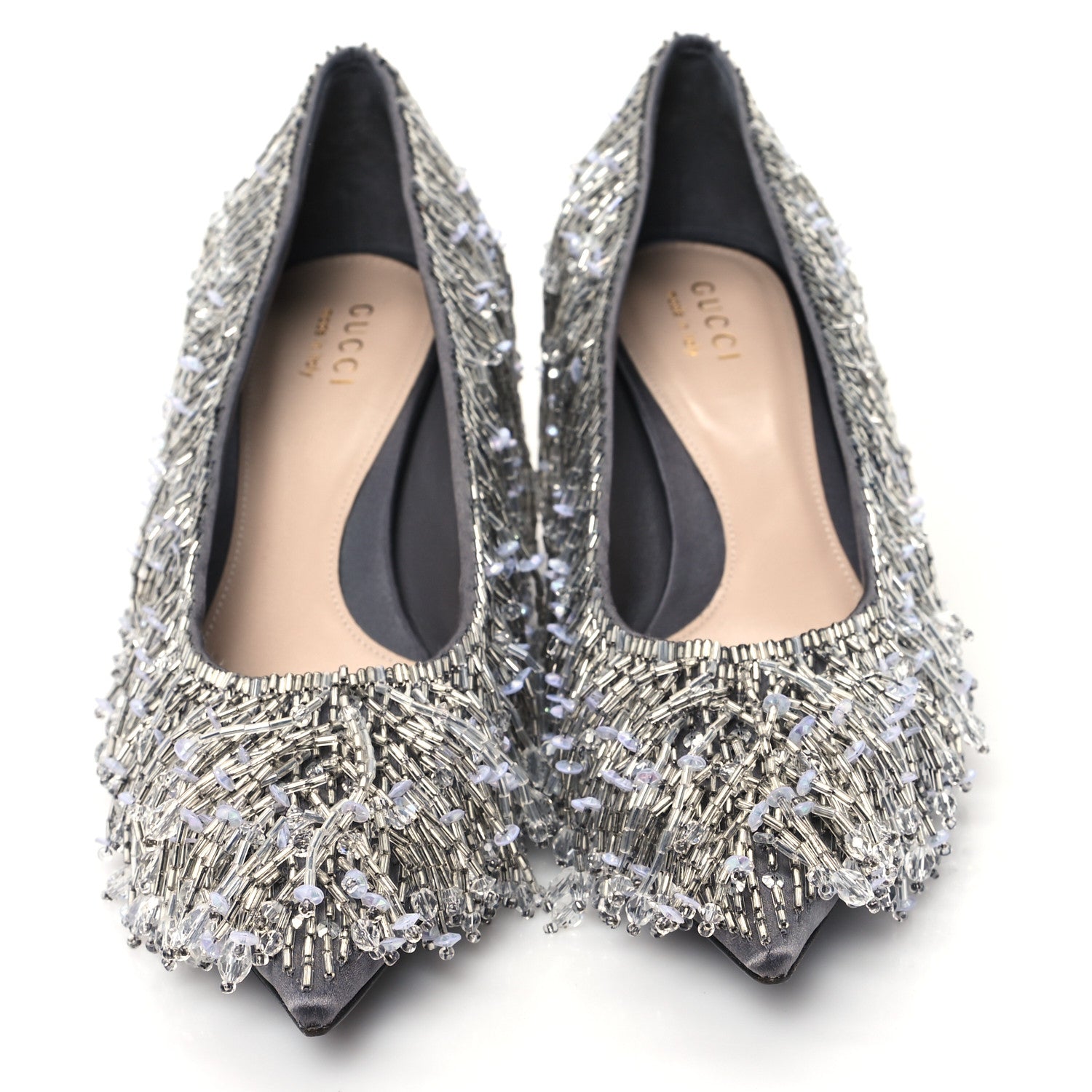 Gucci Silk Satin Beaded Fringe Pumps Sweet 39 Grey 3 of 10