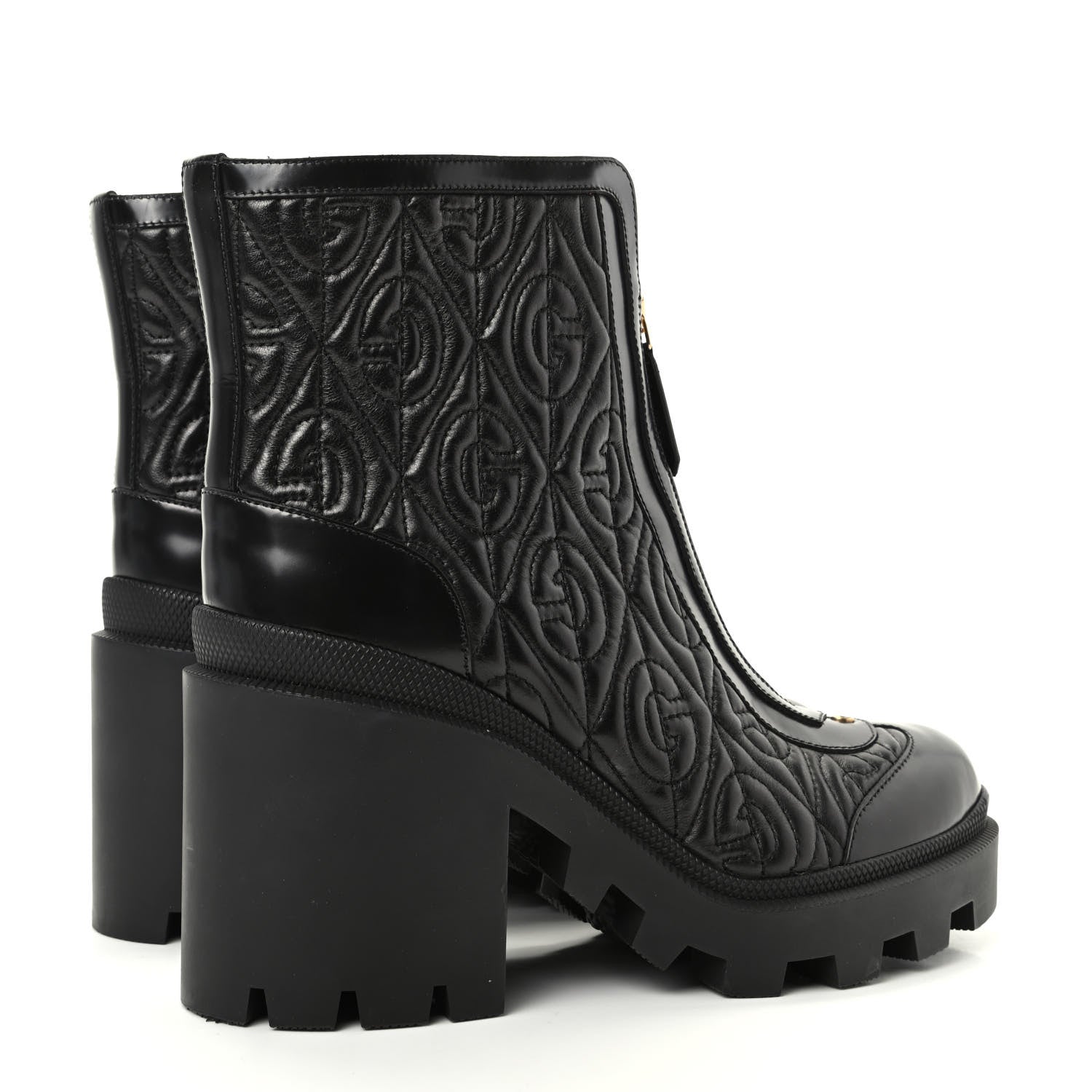 Gucci Calfskin Nappa Rhombus Quilted Trip Ankle Boots 39.5 Black 4 of 10