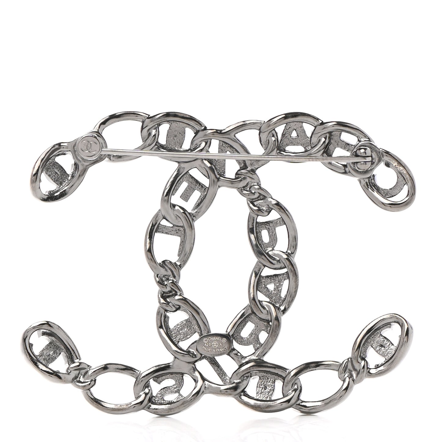 Ruthenium Crystal Paris Chain CC Chain Logo Brooch