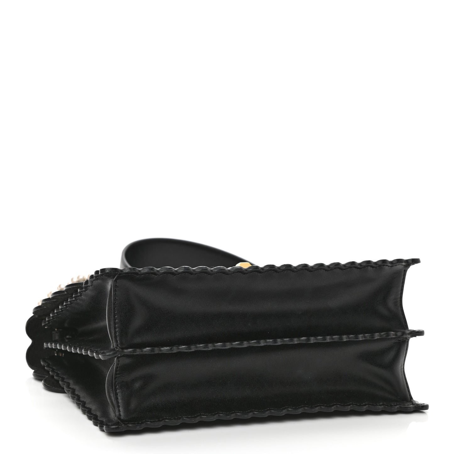 Vitello Liberty Pearl Bi-Color Flowers and Bows Scalloped Studded Kan I Shoulder Bag Black Camelia