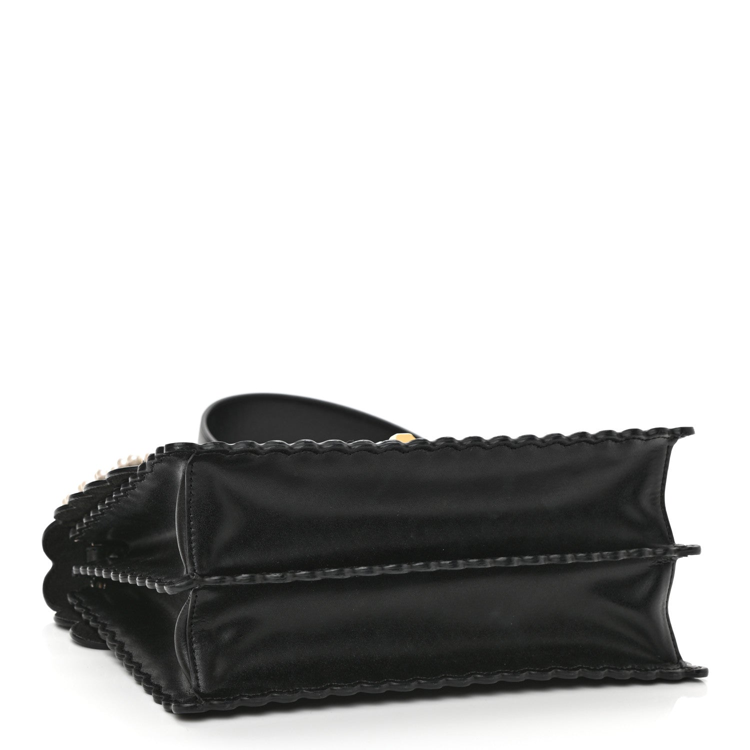Fendi Vitello Liberty Pearl Bi-Color Flowers and Bows Scalloped Studded Kan I Shoulder Bag Black Camelia 4 of 10
