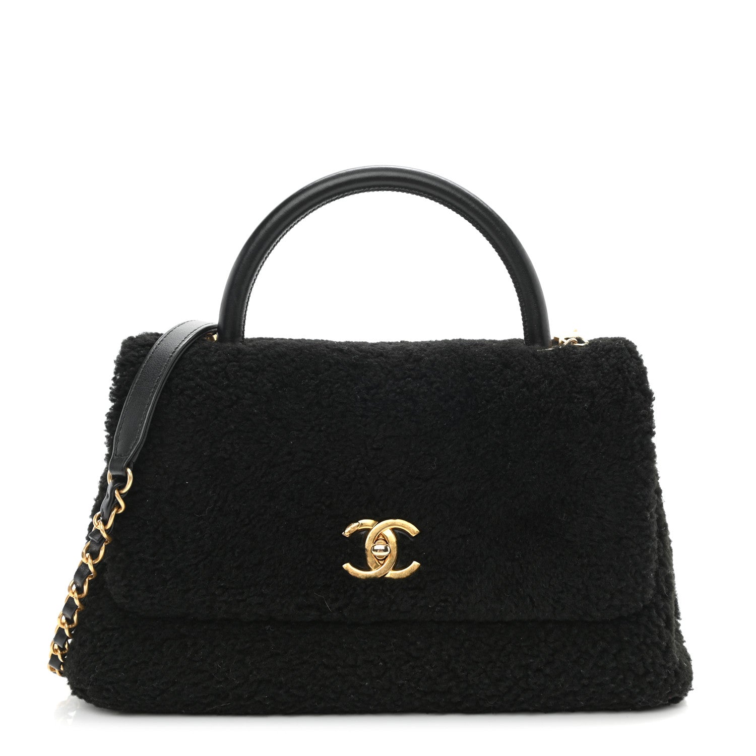 Chanel Shearling Lambskin Medium Coco Handle Flap Black 1 of 11