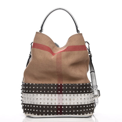 Burberry Canvas Mega Check Studded Medium Susanna Hobo Silver 1 of 12
