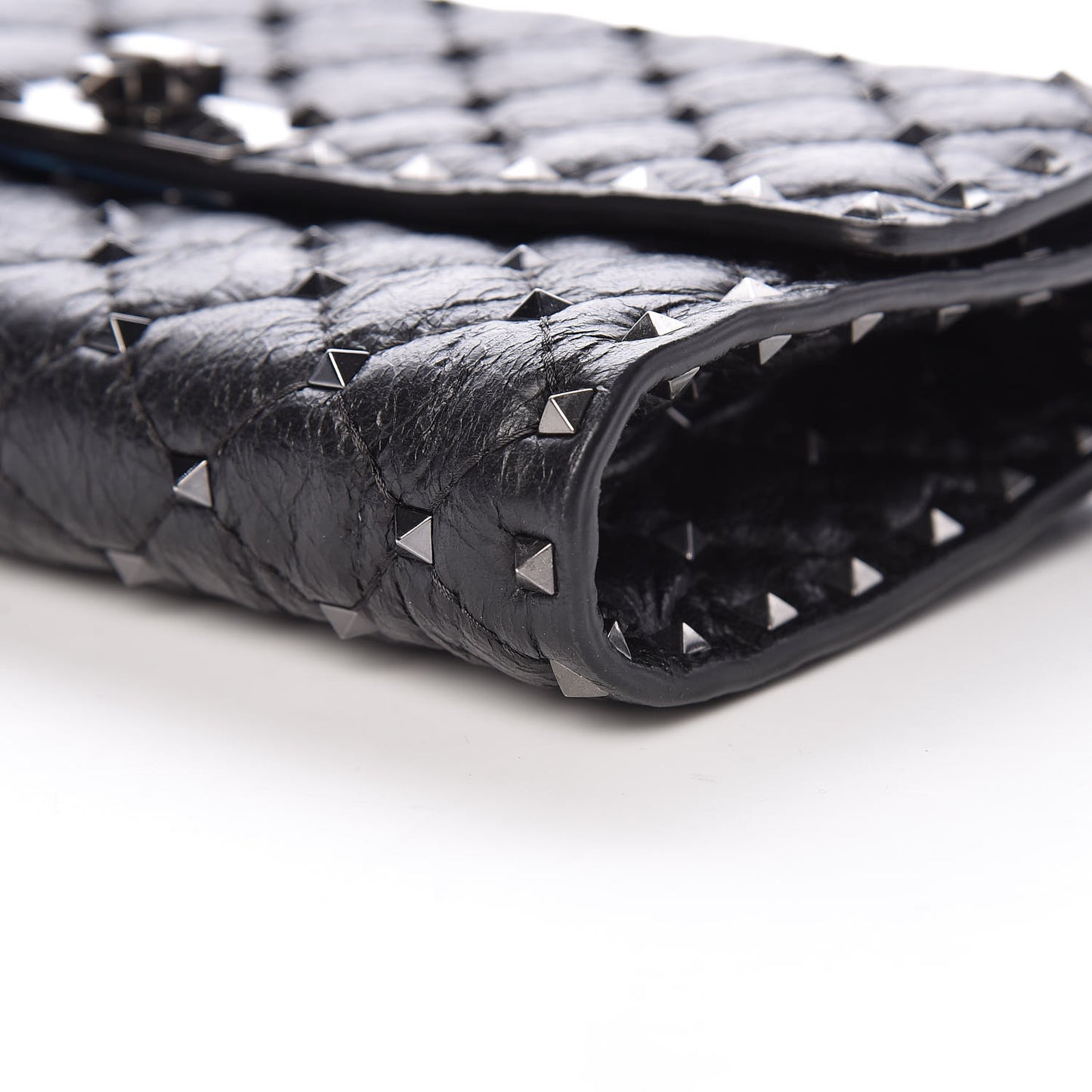 Craquele Nappa Rockstud Spike Wallet on Chain Black