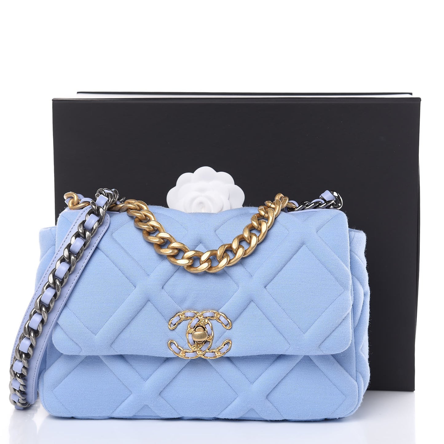 Jersey Lambskin Quilted Medium 19 Flap Light Blue