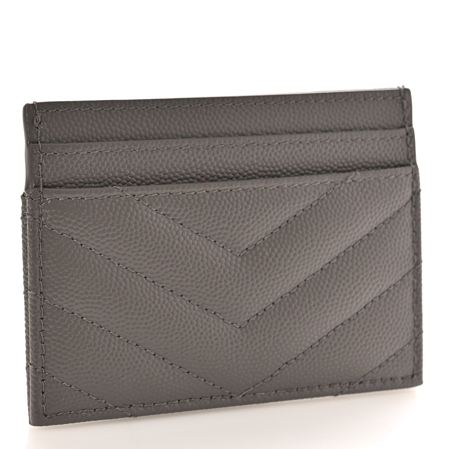 Saint Laurent Grain De Poudre Matelasse Chevron Monogram Credit Card Case Fog 3 of 8