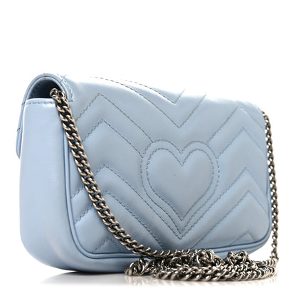 Gucci Calfskin Matelasse Super Mini GG Marmont Shoulder Bag Porcelain Light Blue 3 of 10