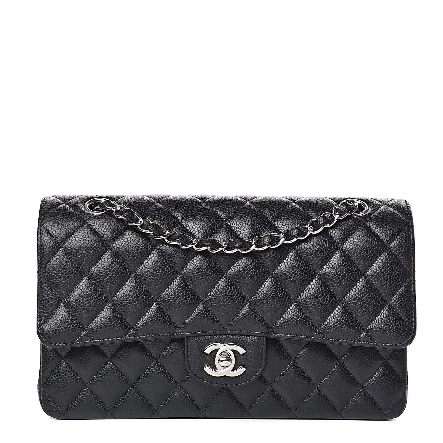 Caviar Quilted Medium Double Flap Black