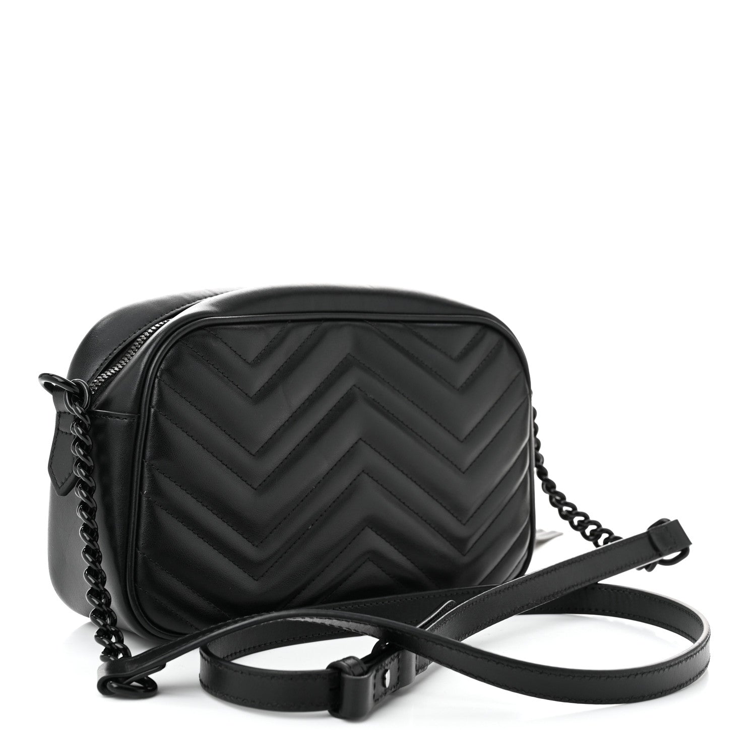 Gucci Calfskin Matelasse Monochrome Small GG Marmont Chain Shoulder Bag Black 3 of 10
