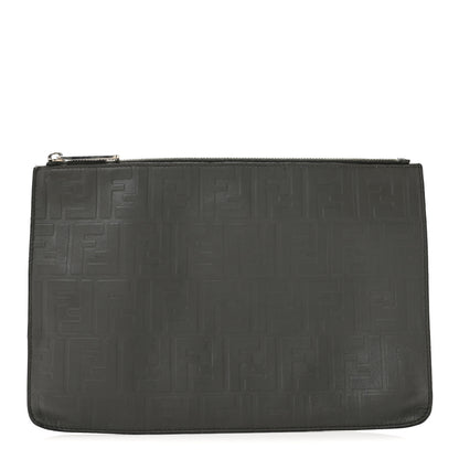 Fendi Vitello Grace FF 1974 Embossed Flat Pouch Anthracite 1 of 11