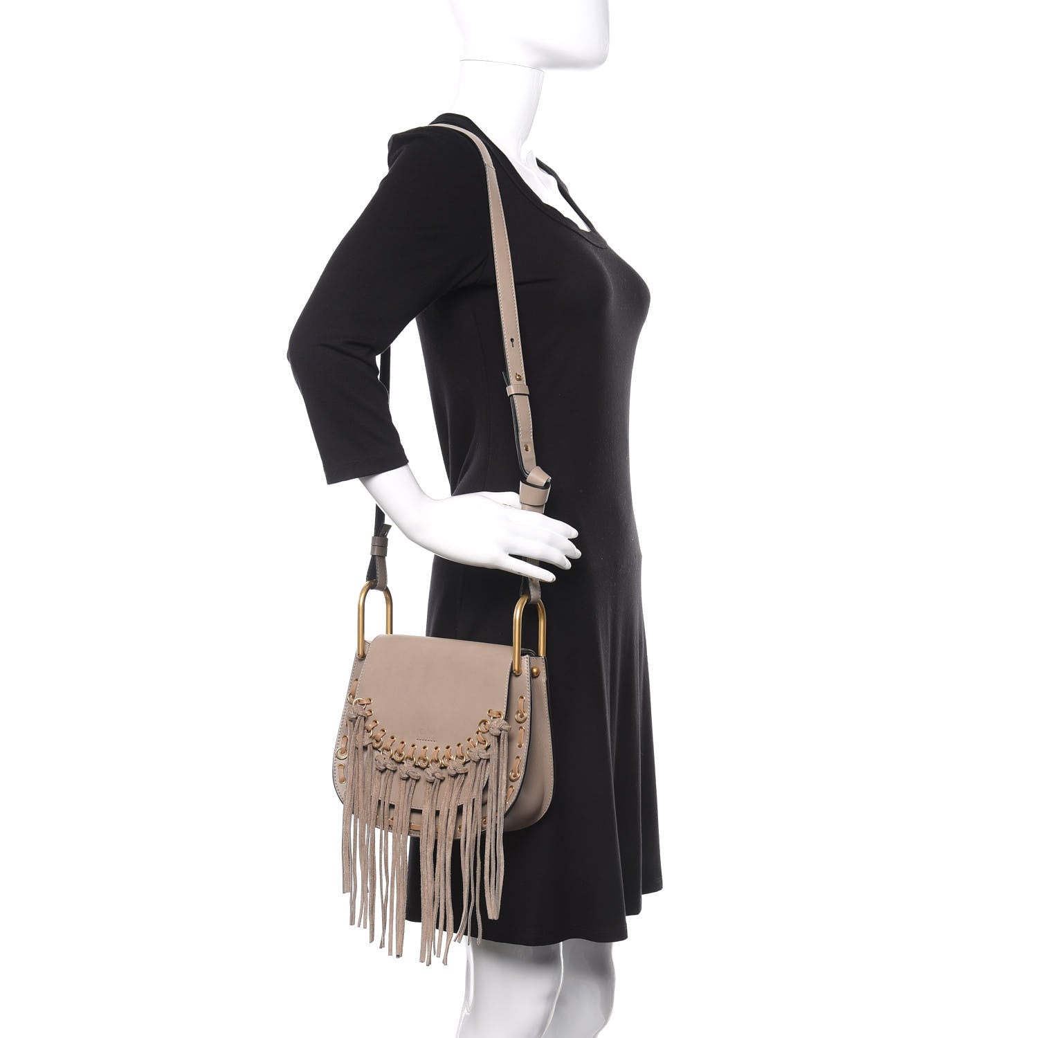 Chloe Calfskin Suede Small Hudson Fringe Shoulder Bag Motty Grey 2 of 12