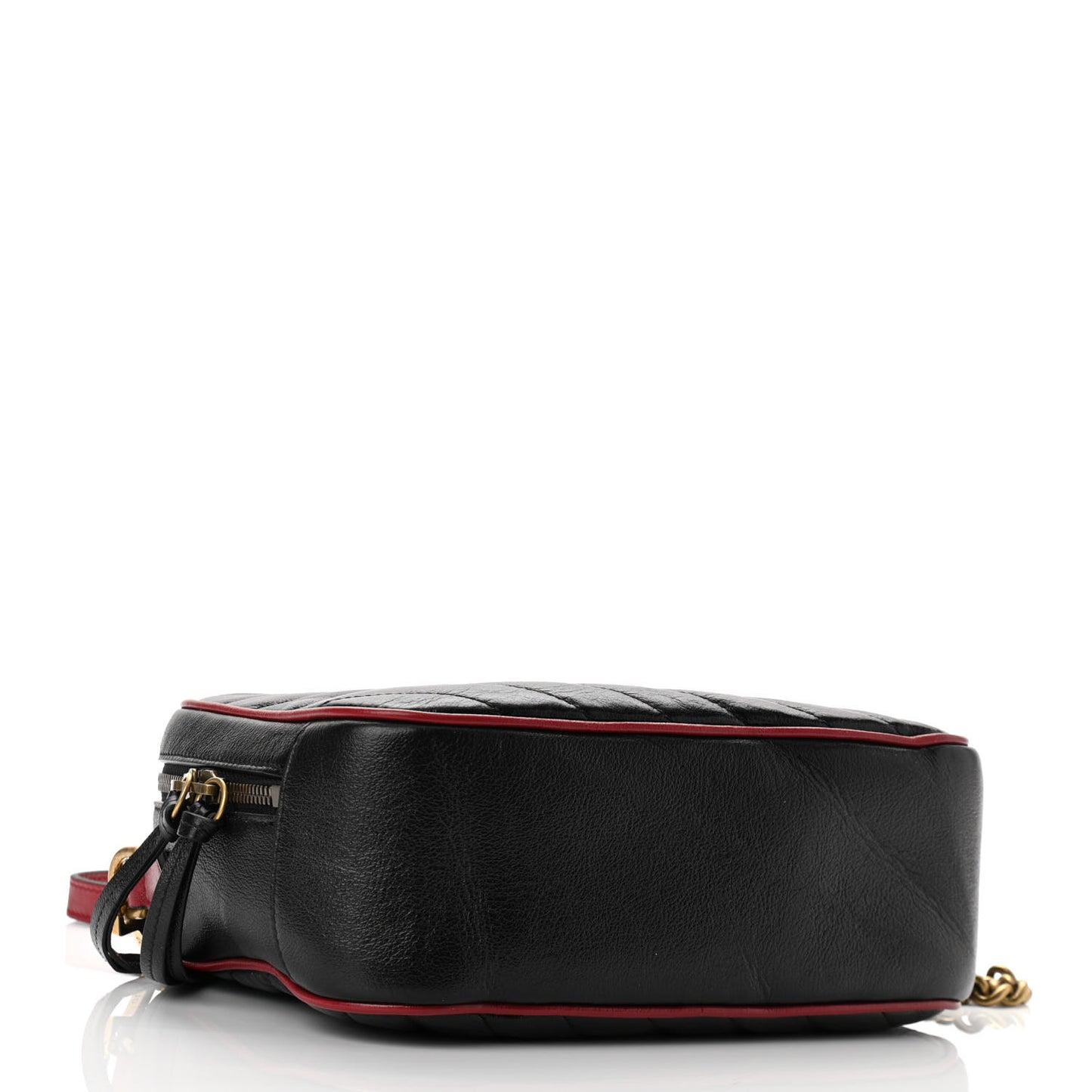 Vintage Effect Calfskin Matelasse Diagonal Small Torchon GG Marmont Bamboo Top Handle Shoulder Bag Black Romantic Cherry