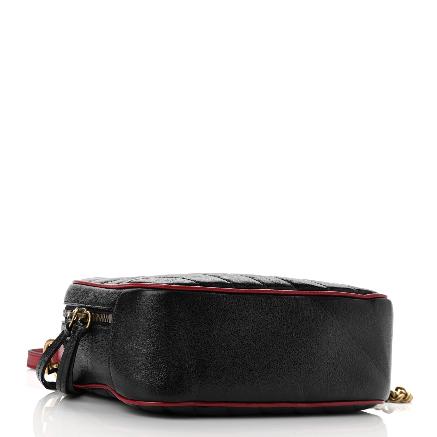 Gucci Vintage Effect Calfskin Matelasse Diagonal Small Torchon GG Marmont Bamboo Top Handle Shoulder Bag Black Romantic Cherry 4 of 10