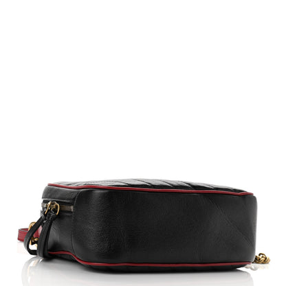 Gucci Vintage Effect Calfskin Matelasse Diagonal Small Torchon GG Marmont Bamboo Top Handle Shoulder Bag Black Romantic Cherry 4 of 10