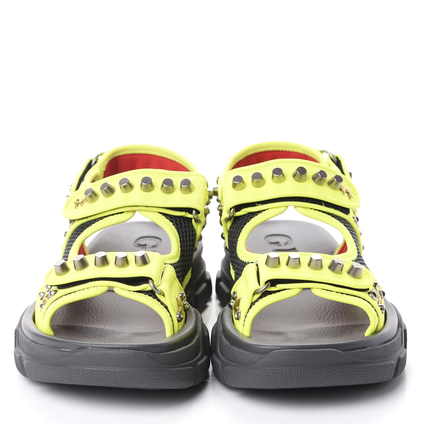 Technical Canvas Calfskin Studded Mens Aguru Sandals 6 Neon Yellow