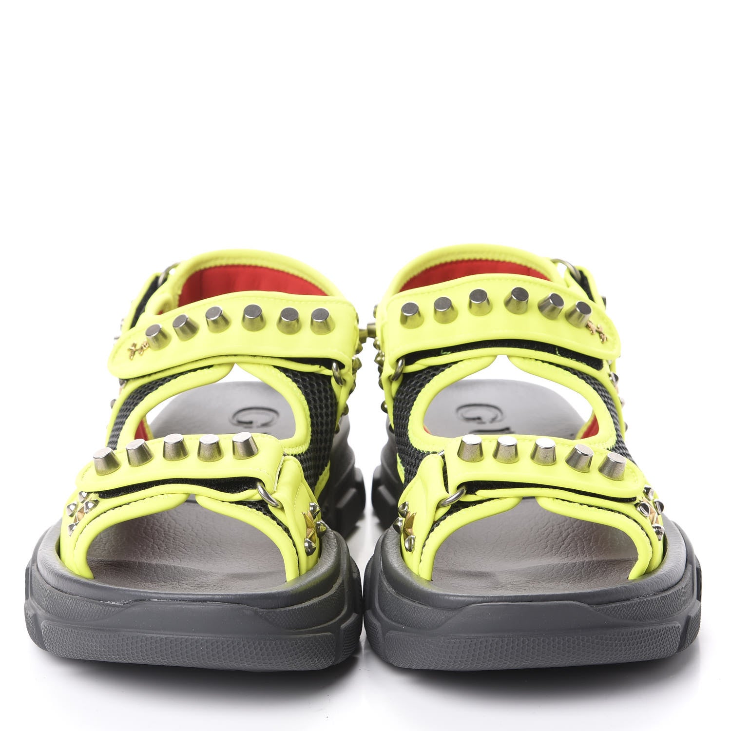 Gucci Technical Canvas Calfskin Studded Mens Aguru Sandals 6 Neon Yellow 2 of 7