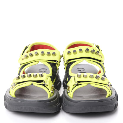 Gucci Technical Canvas Calfskin Studded Mens Aguru Sandals 6 Neon Yellow 2 of 7