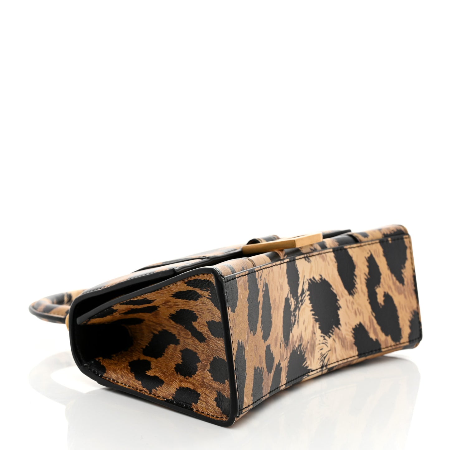 Smooth Calfskin Leopard Print Hourglass Top Handle Bag XS Beige