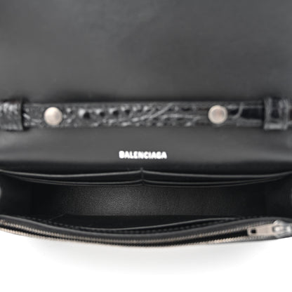 Balenciaga Shiny Calfskin Monochrome Crocodile Embossed Hourglass Chain Bag 1000 5 of 9