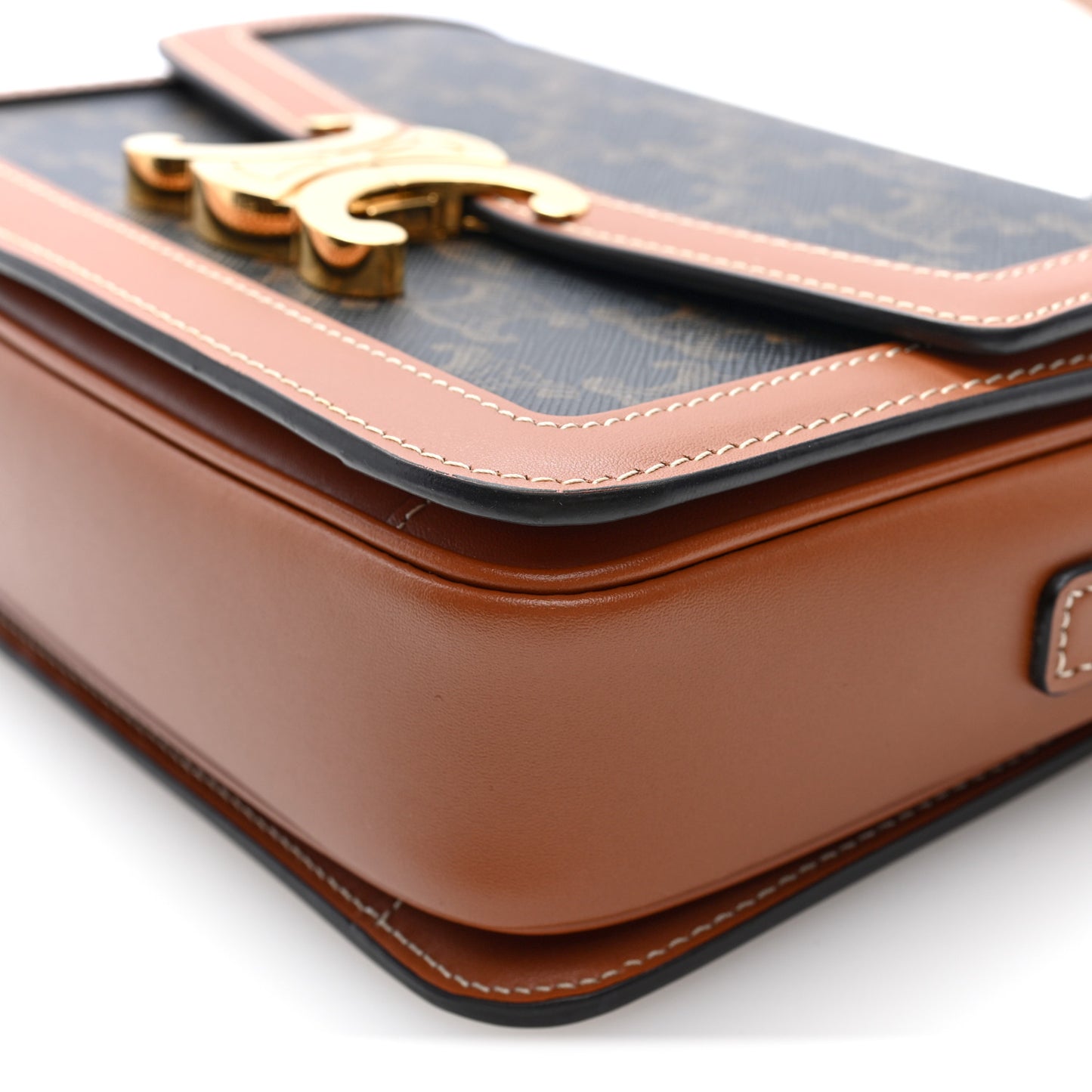 Calfskin Triomphe Canvas Teen Triomphe Bag Tan