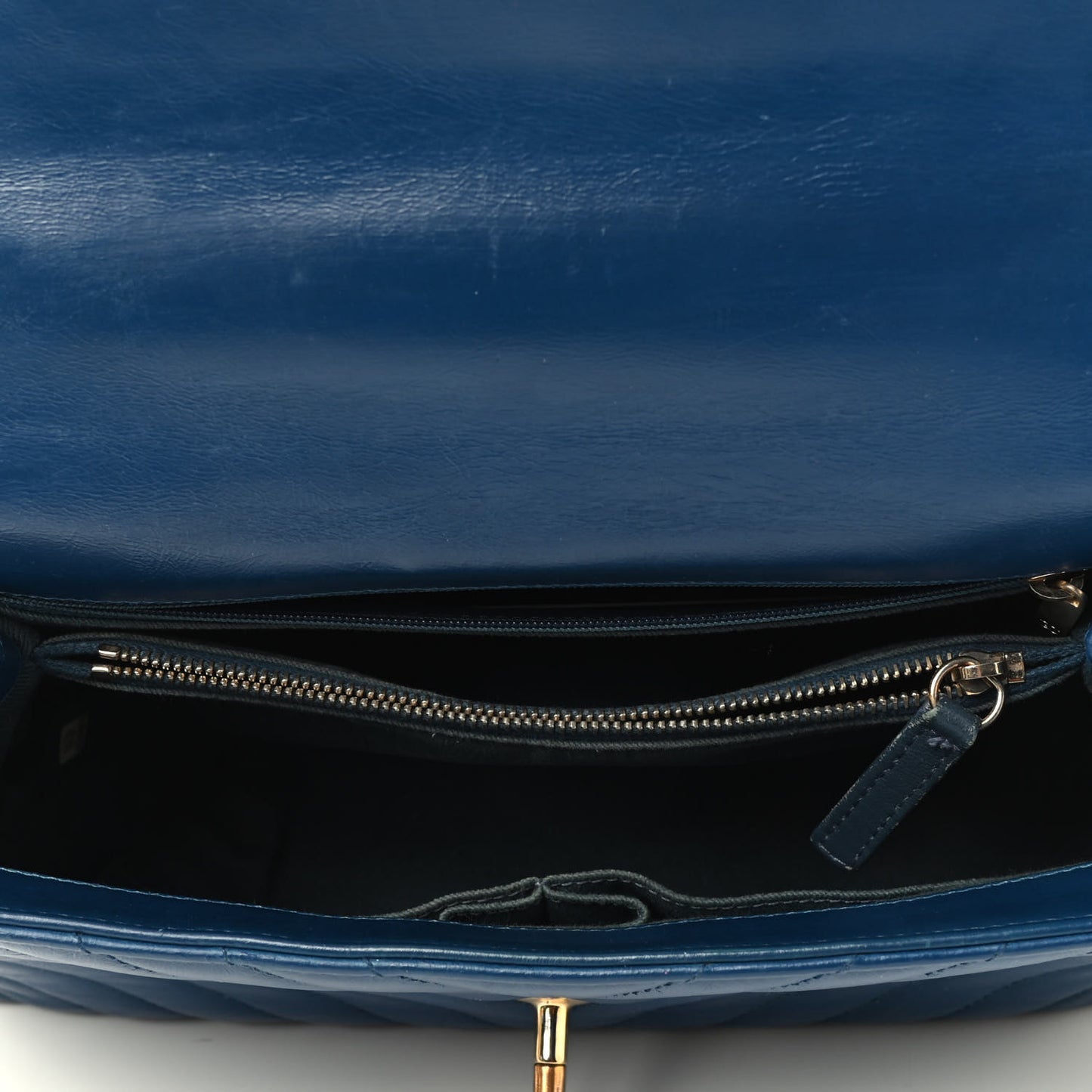 Calfskin Chevron Quilted Small Coco Handle Flap Blue
