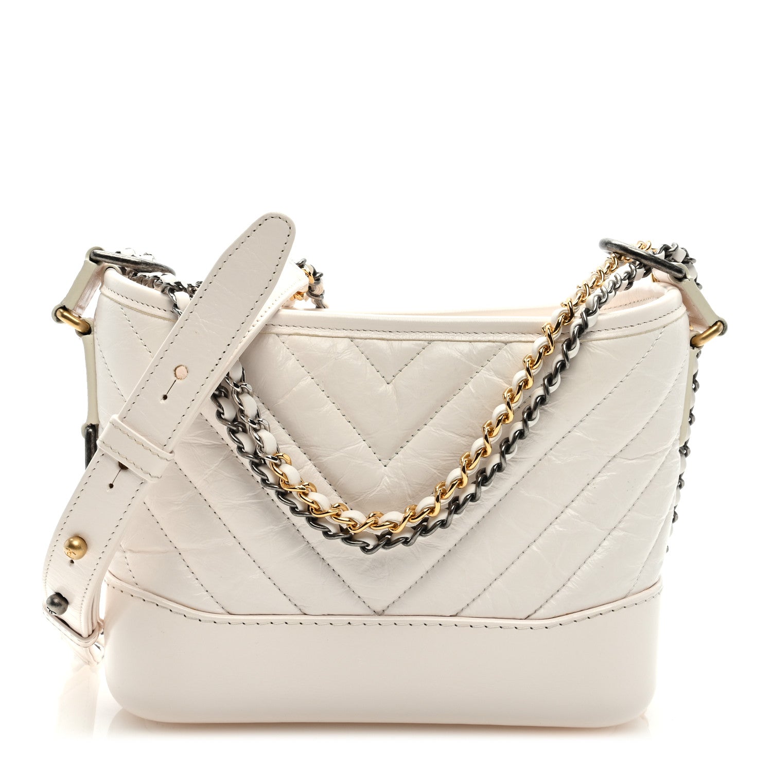 Chanel Aged Calfskin Chevron Quilted Small Gabrielle Hobo White 1 of 9