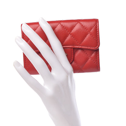 Chanel Caviar Quilted Flap Card Holder Wallet Red 2 of 9