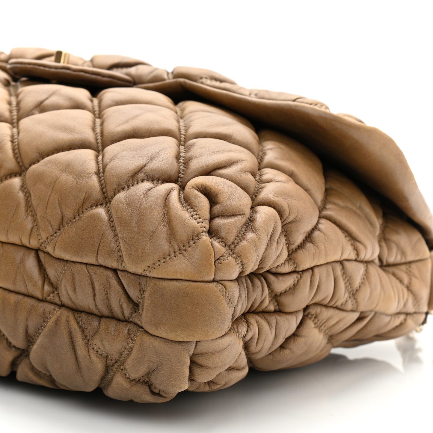 Lambskin Bubble Quilt Flap Brown