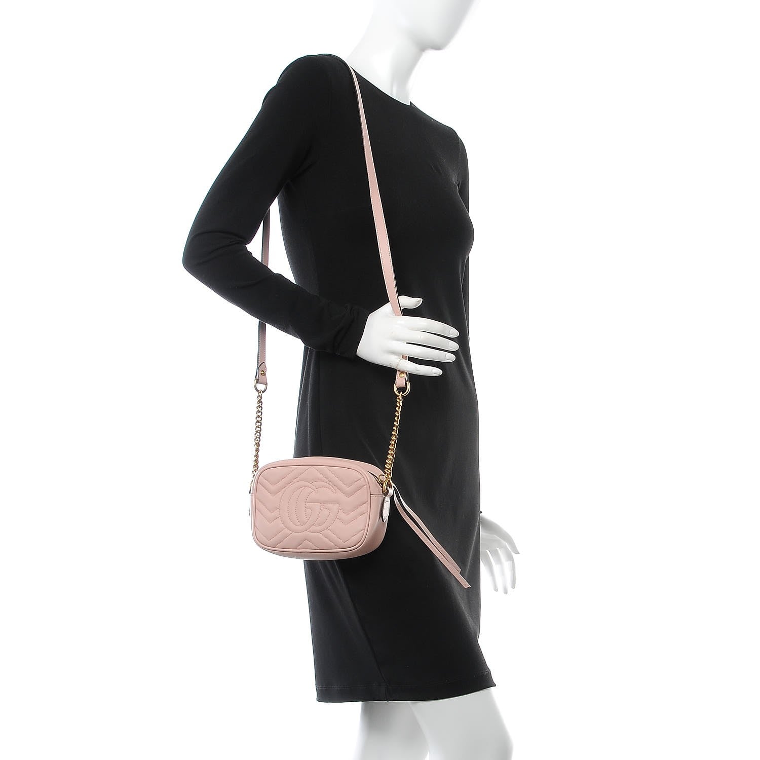 Gucci Calfskin Matelasse Mini GG Marmont Chain Shoulder Bag Perfect Pink 2 of 7