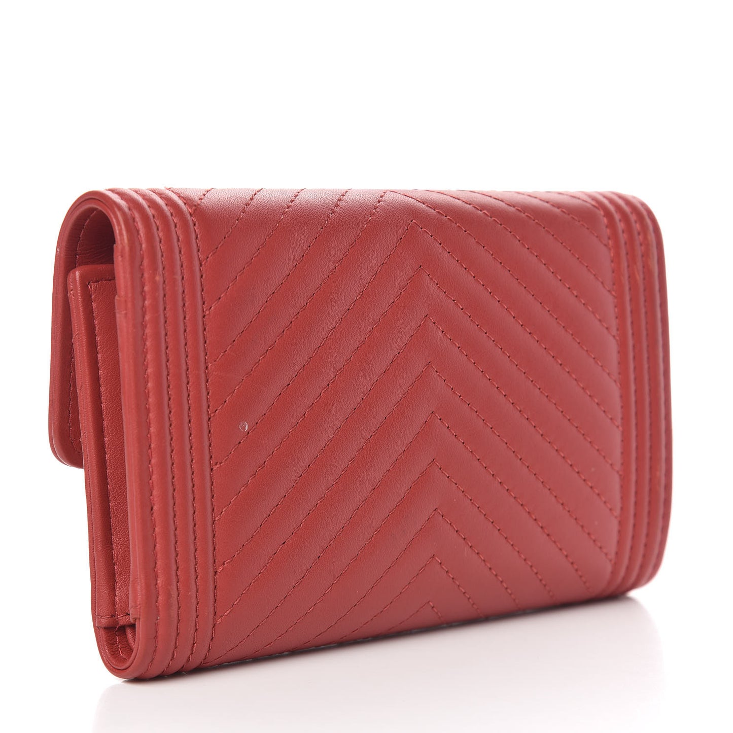 Calfskin Chevron Quilted Medium Boy Flap Wallet Dark Red