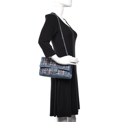 Chanel Denim Tweed Quilted Medium Double Flap Blue 2 of 12