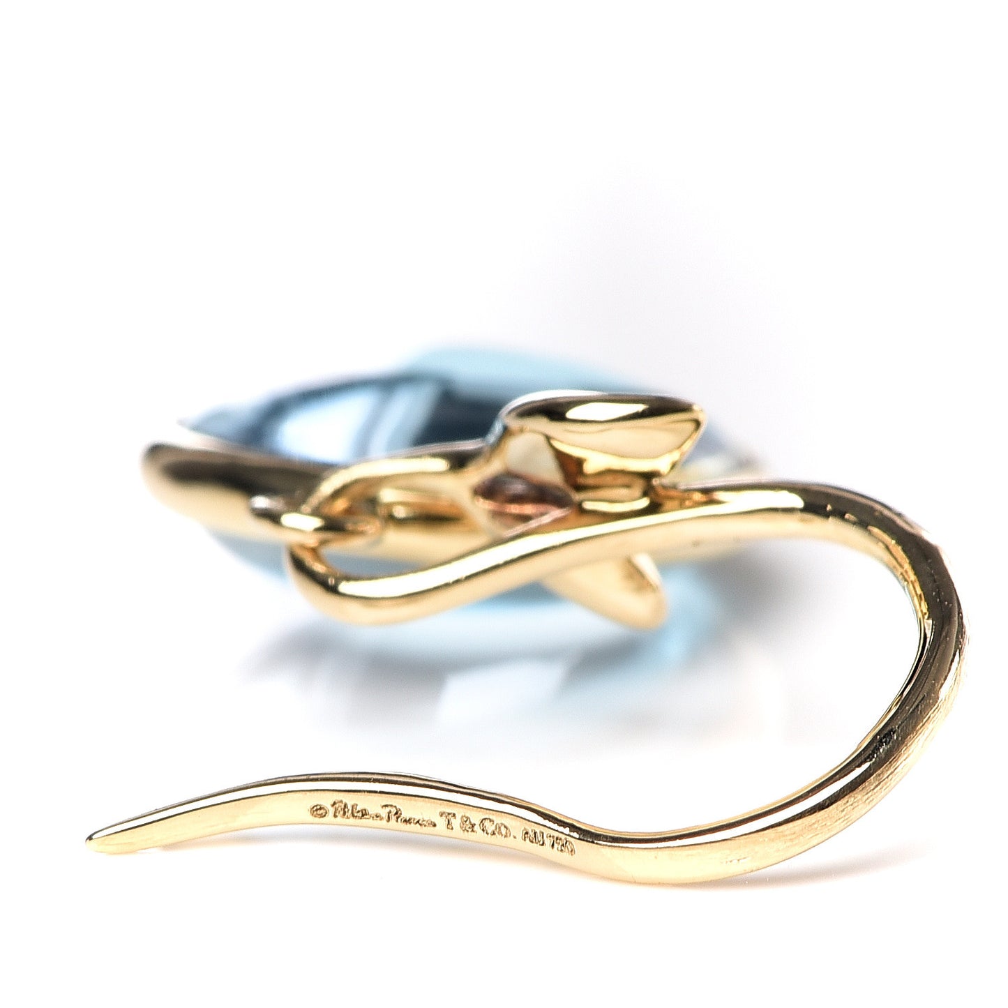 18K Yellow Gold Blue Topaz Paloma Picasso Olive Leaf Drop Earrings