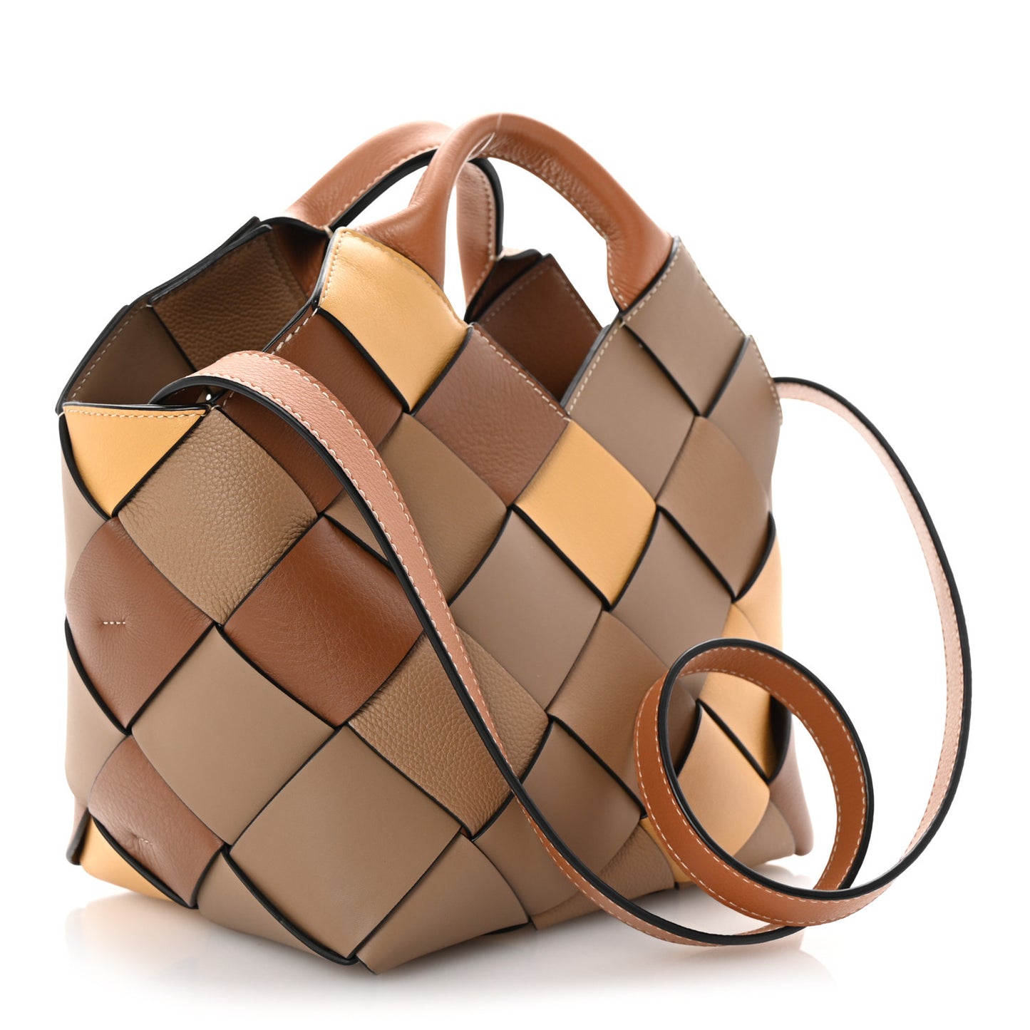 Calfskin Small Woven Basket Surplus Bag Hazelnut Camel