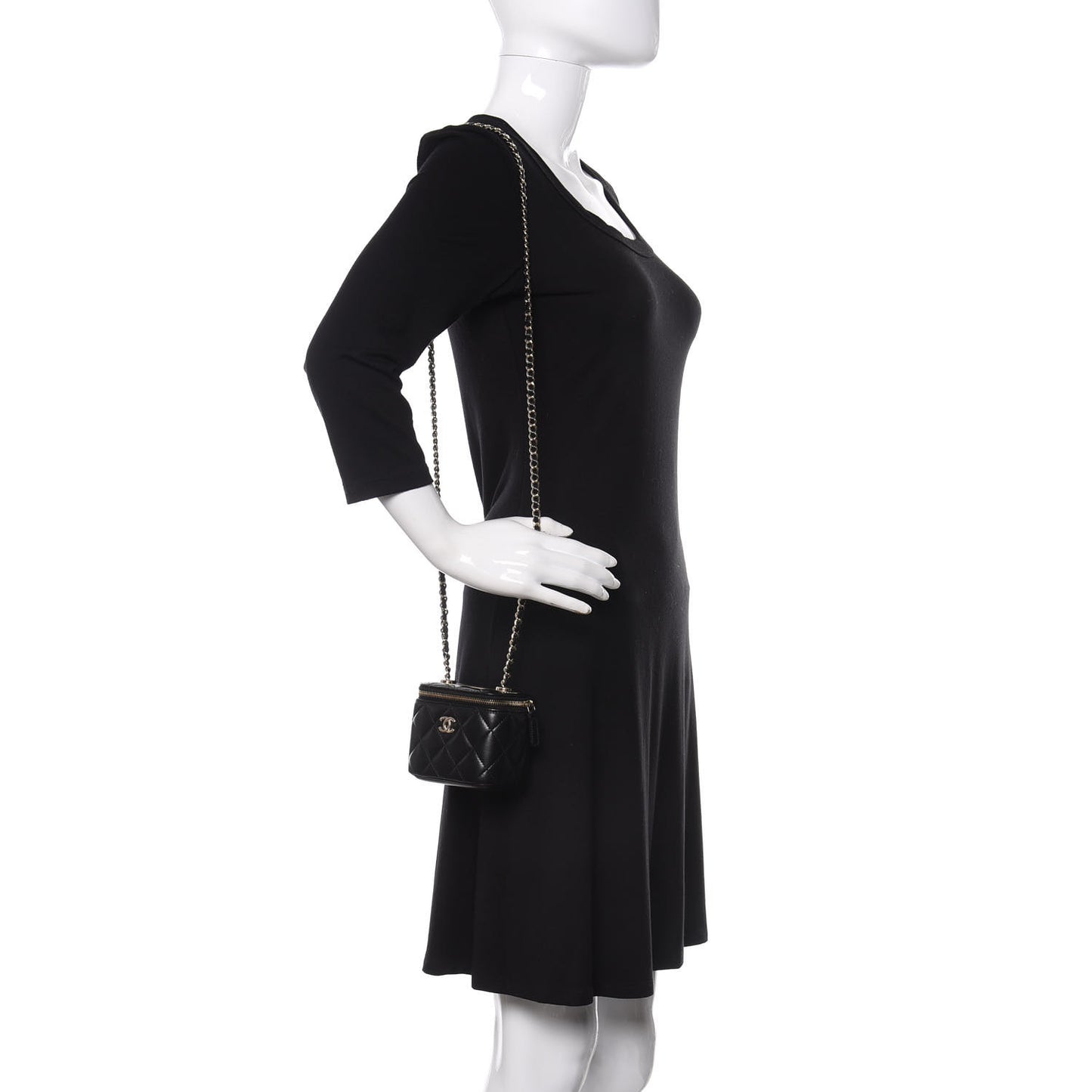 Lambskin Quilted Trendy Mini Vanity Case With Chain Black