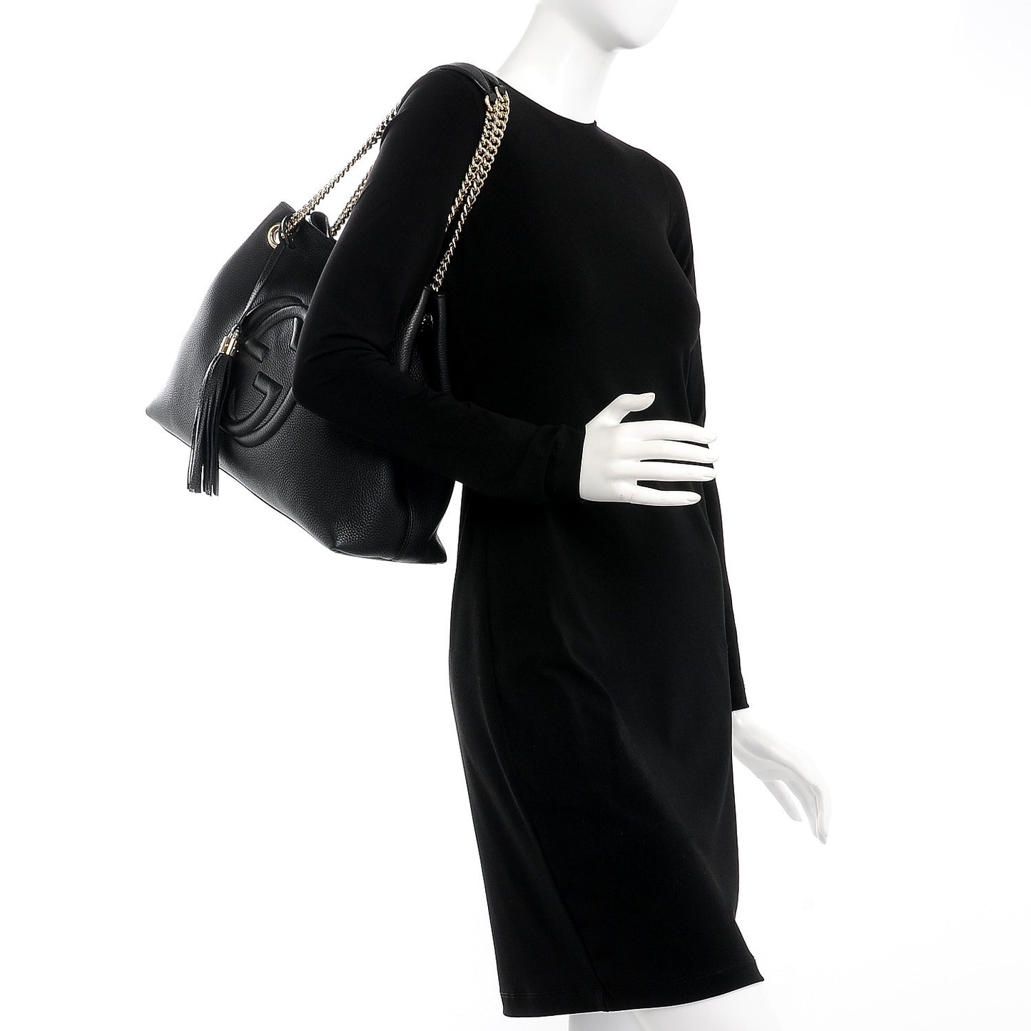Pebbled Calfskin Medium Soho Chain Shoulder Bag Black