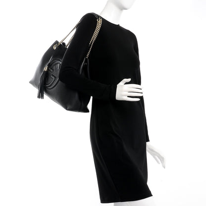 Gucci Pebbled Calfskin Medium Soho Chain Shoulder Bag Black 2 of 7