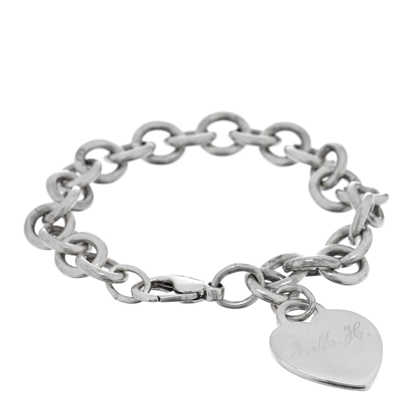 Sterling Silver Heart Tag Charm Bracelet