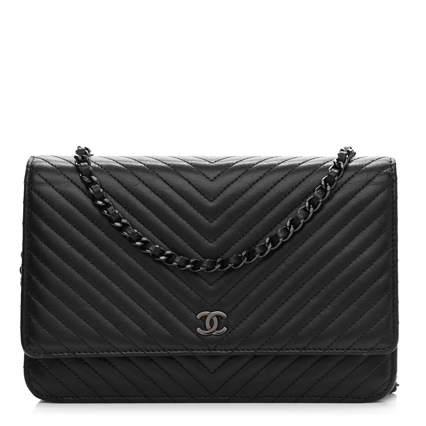 Lambskin Chevron Quilted Wallet On Chain WOC So Black