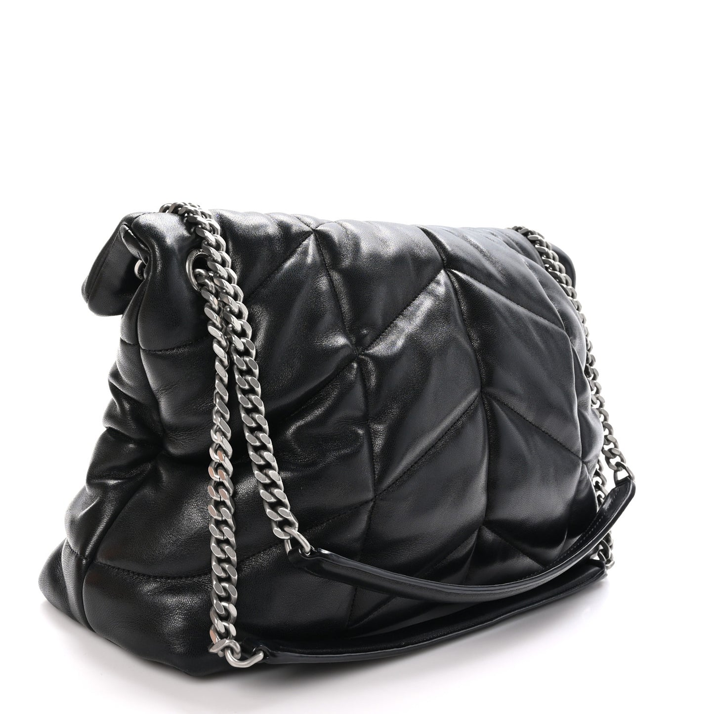 Lambskin Quilted Medium Loulou Puffer Monogram Chain Satchel Black