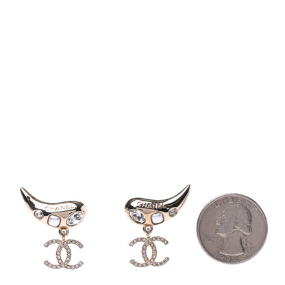 Chanel Crystal Pearl CC Drop Earrings Gold 2 of 5